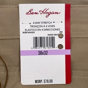 Ben Hogan Men's 4-Way Stretch Golf Pants, NWT, Sz 38x32 Khaki Heather Athleisure